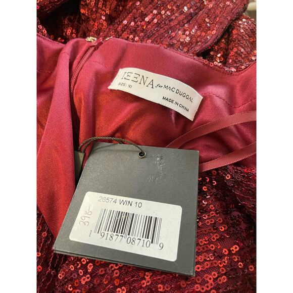 Mac Duggal Size 10 NEW Sequined Faux Wrap Long Sleeve Column Gown 26574 Wine - Picture 6 of 8